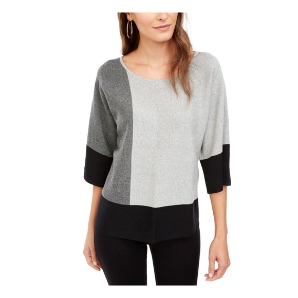 Alfani Tops - NWT Alfani Block Print Gray and Black Knit Top